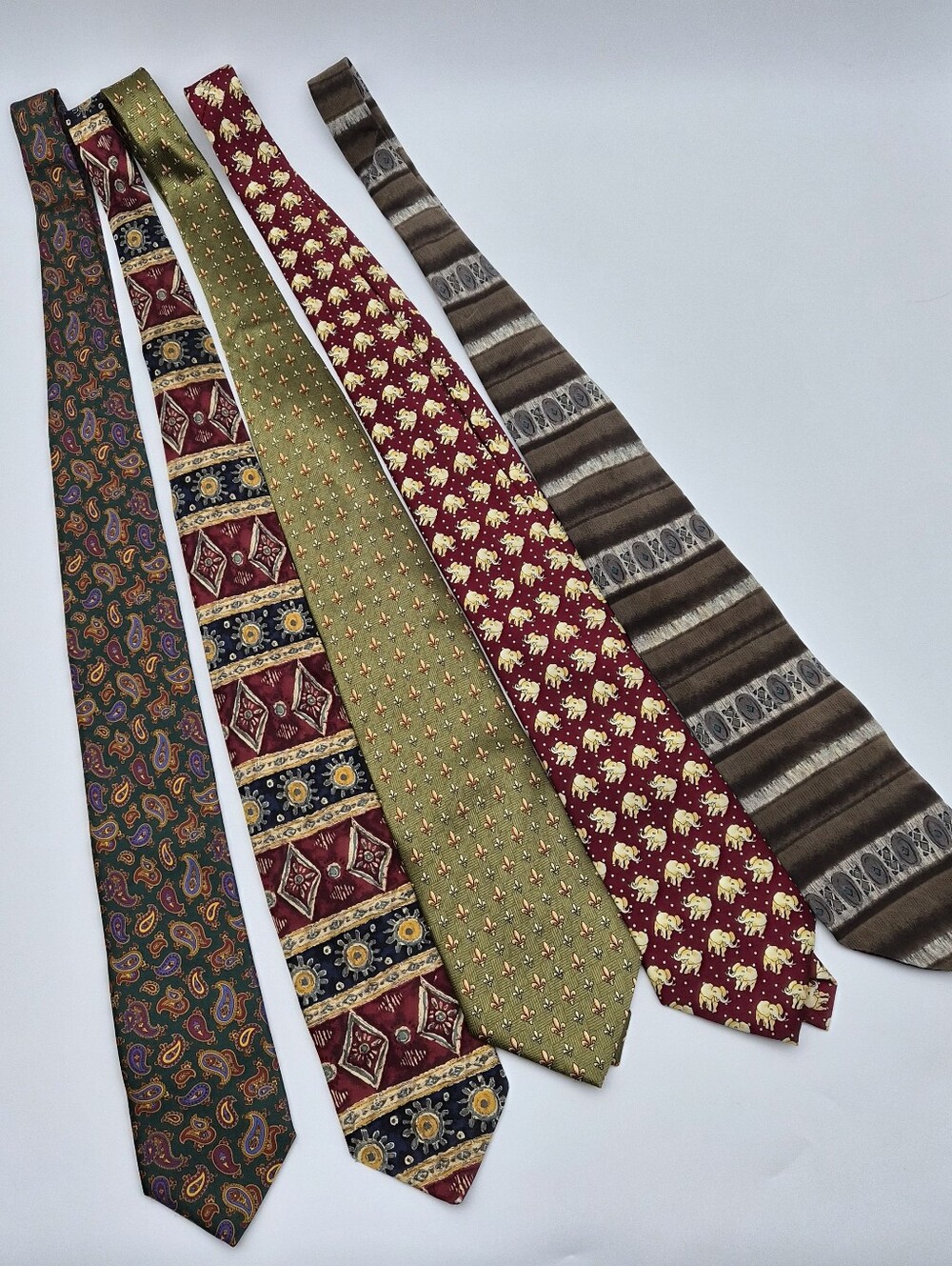 Lot Of 5 Men's VTG Silk Ties DLM Paris Paisley, Debenhams, Green Fleur de Lis